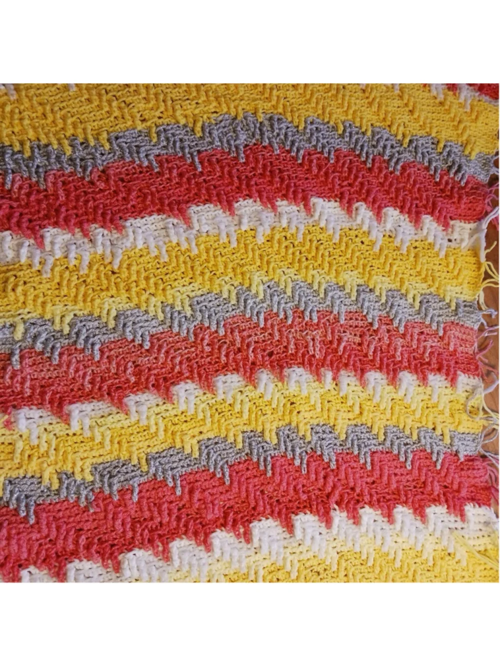 Vintage Granny Silver Pink Yellow Afghan Throw 4'X3'